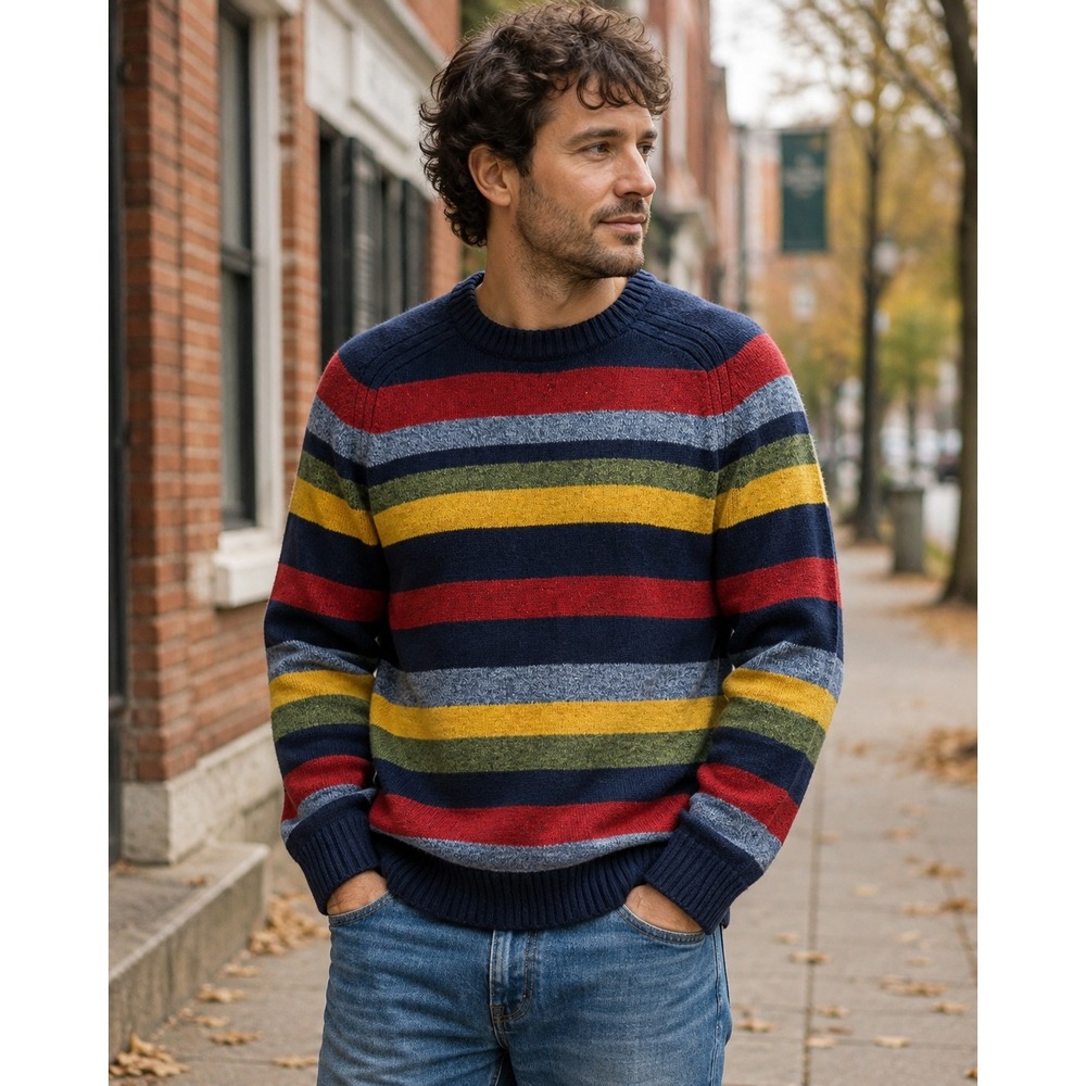 NWT Lands' End 100% Lambswool Striped Crewneck Sweater Medium Tall 38-40